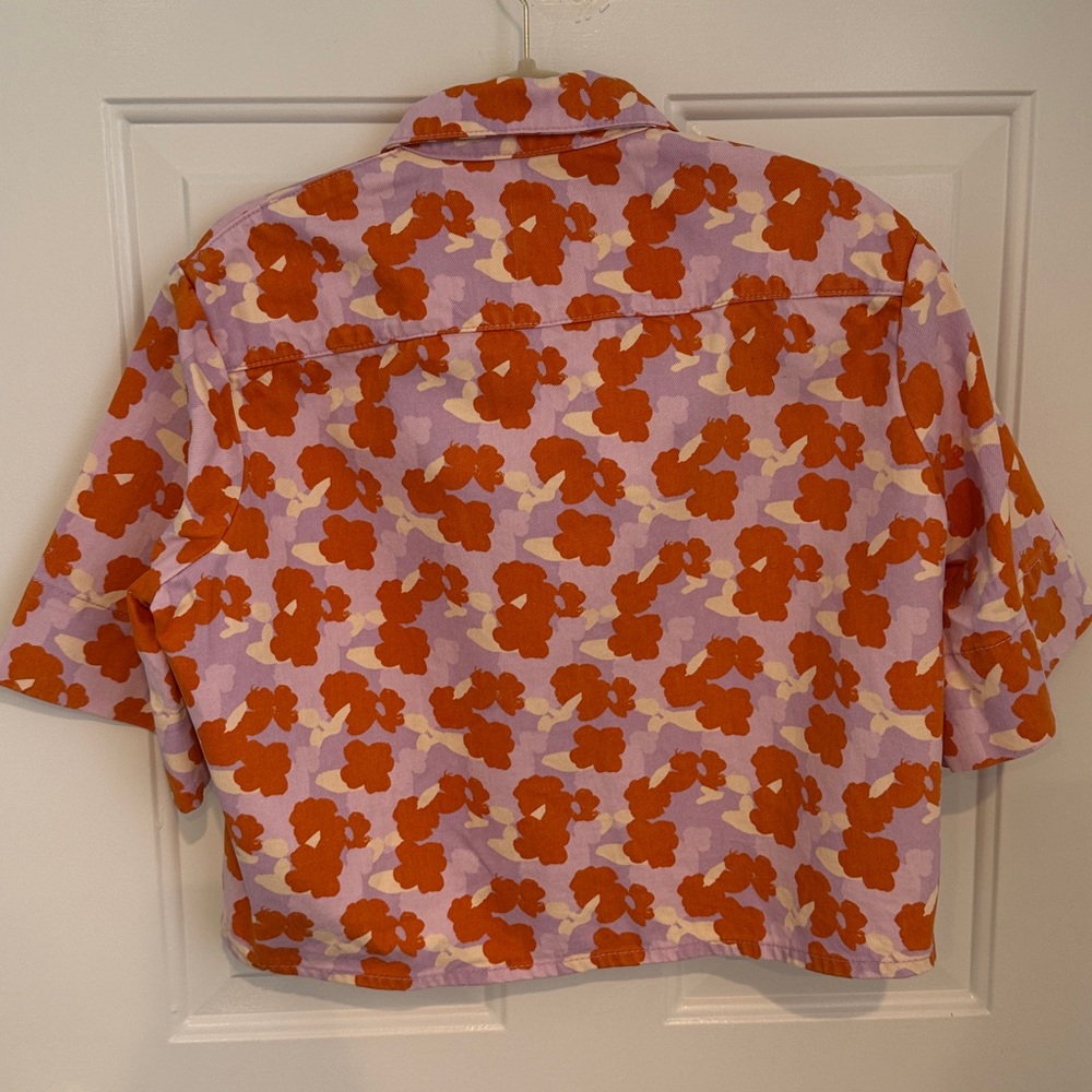 Zara The 90s Floral Denim Set - Connie Shirt Matching Shorts - Size XS - NEW - Picture 12 of 13